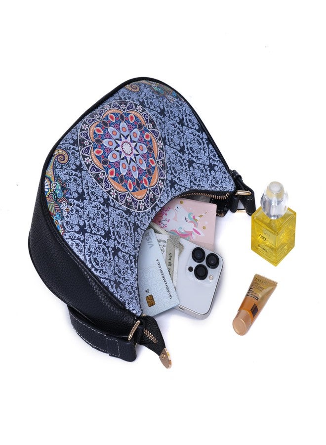 SANTORINI Leher Women’s Shoulder Bag | Premium Faux Leather Designer Hobo Bag with Ethnic Print | Stylish & Spacious Everyday Bag (Multicolor) - Image 3
